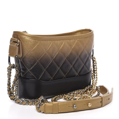 Chanel Metallic Goatskin Quilted Small Gabrielle Hobo Gold Black 3 of 13