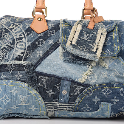 Louis Vuitton Denim Patchwork Speedy 30 Blue 6 of 8