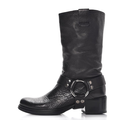 Miu Miu Calfskin Harness Motorcycle Boots 39 Black 1 of 10