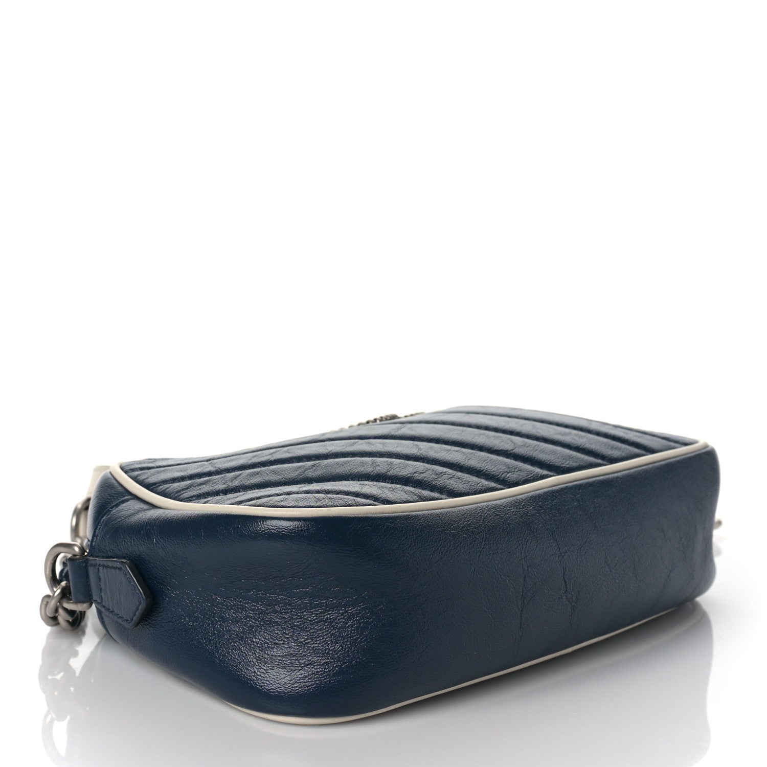 Gucci Vintage Effect Calfskin Matelasse Diagonal Small Torchon GG Marmont Chain Shoulder Bag Blue Agata Mystic White 4 of 9
