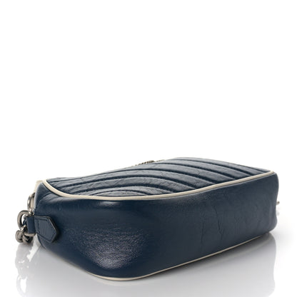 Gucci Vintage Effect Calfskin Matelasse Diagonal Small Torchon GG Marmont Chain Shoulder Bag Blue Agata Mystic White 4 of 9