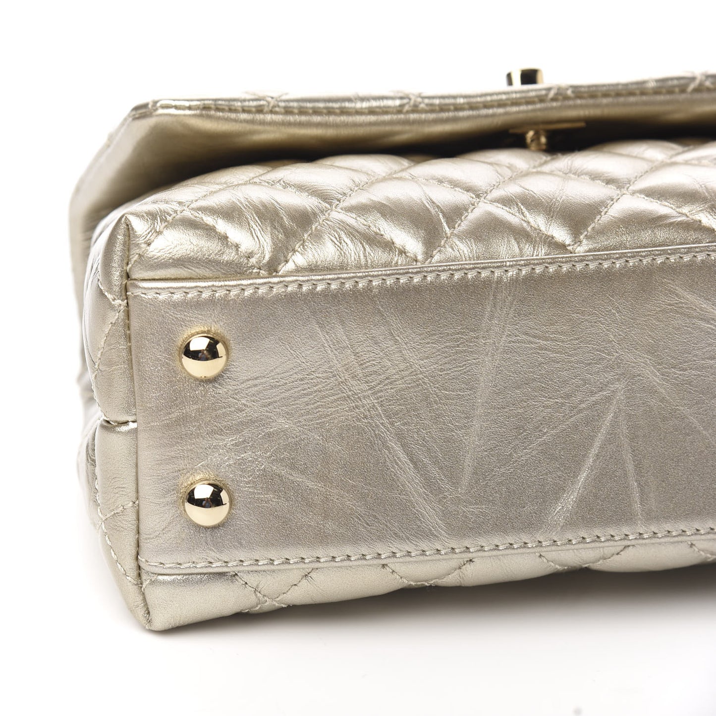 Metallic Aged Calfskin Quilted Mini Coco Handle Flap Gold