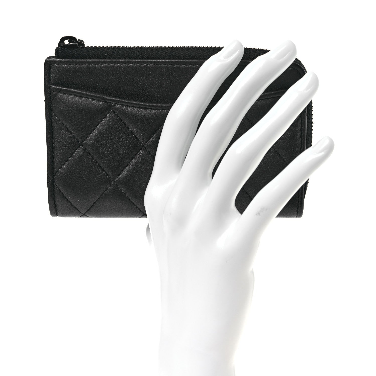 Chanel Pearly Lambskin Quilted Zip Card Holder So Black 2 of 10