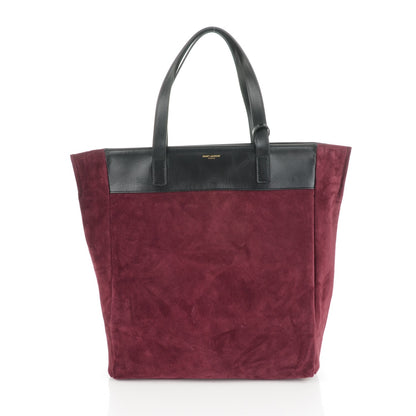 Saint Laurent Calfskin Suede North South Reversible Shopping Tote Black Amarena 3 of 9