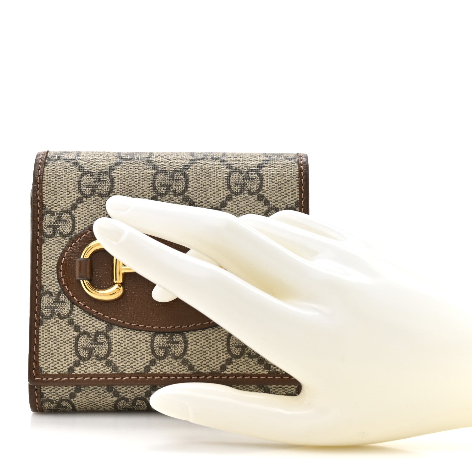 Gucci GG Supreme Monogram Azalea Calfskin Horsebit 1955 Flap Card Case Wallet Beige Ebony Brown Sugar 2 of 7