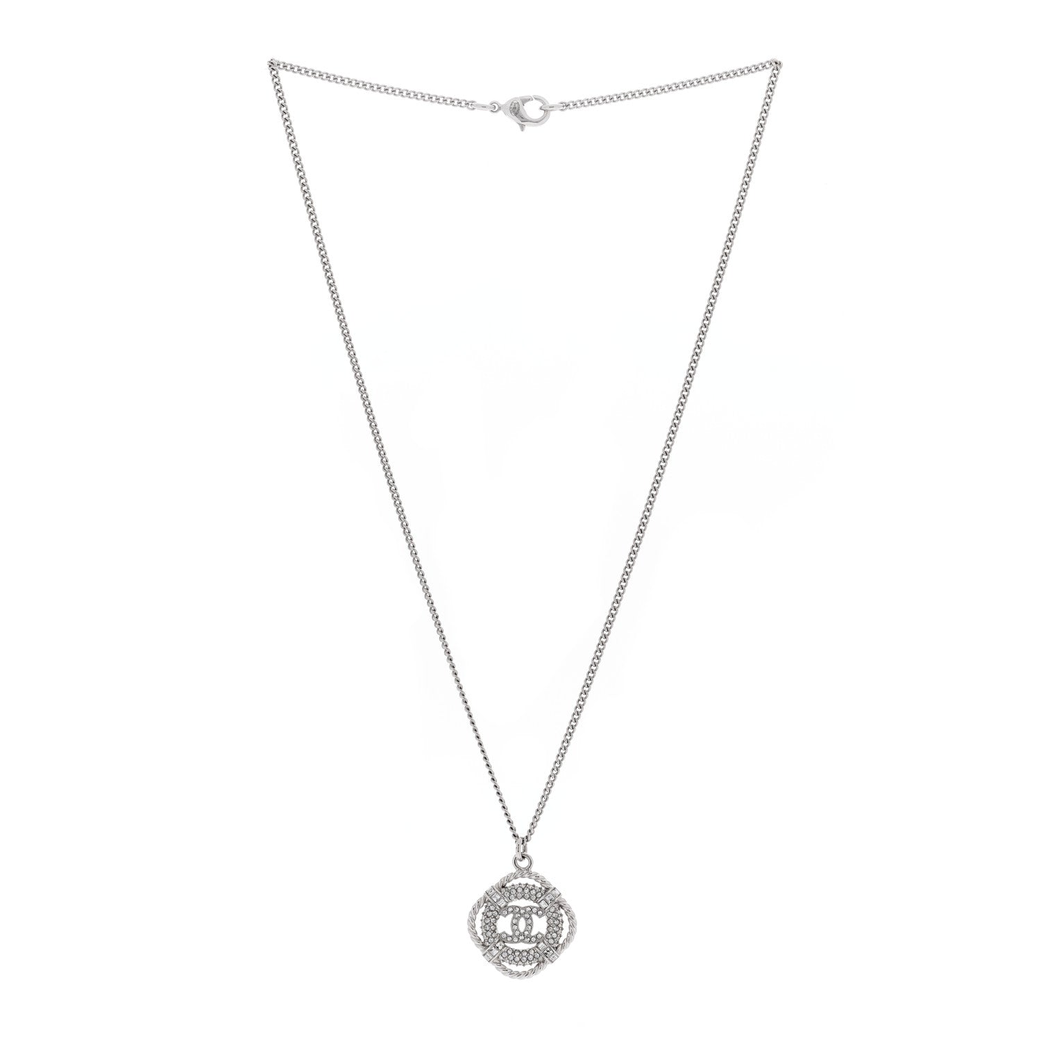 Chanel Crystal CC Life Float Necklace Silver 2 of 3