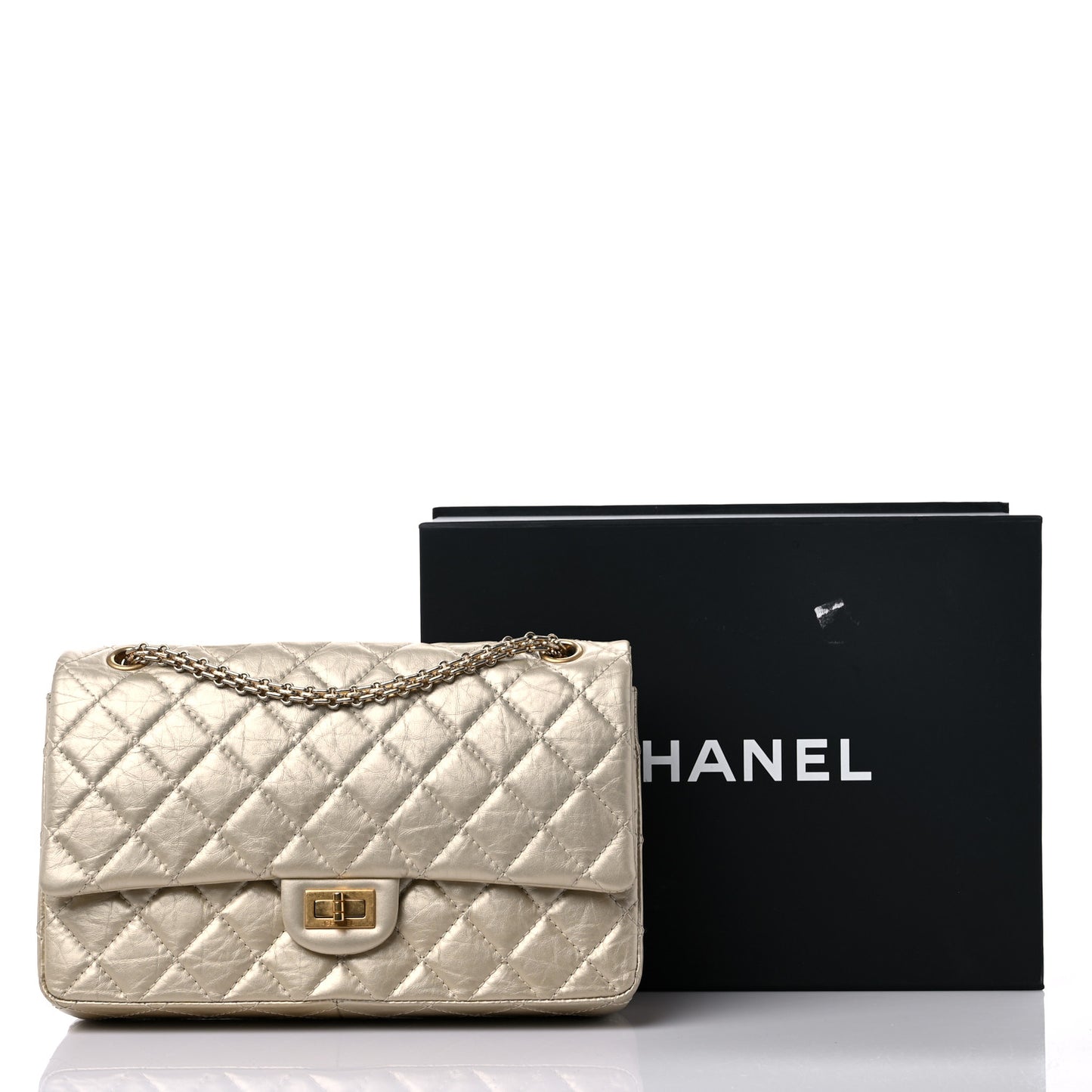 Metallic Aged Calfskin Quilted 2.55 Reissue 226 Flap Pale Gold