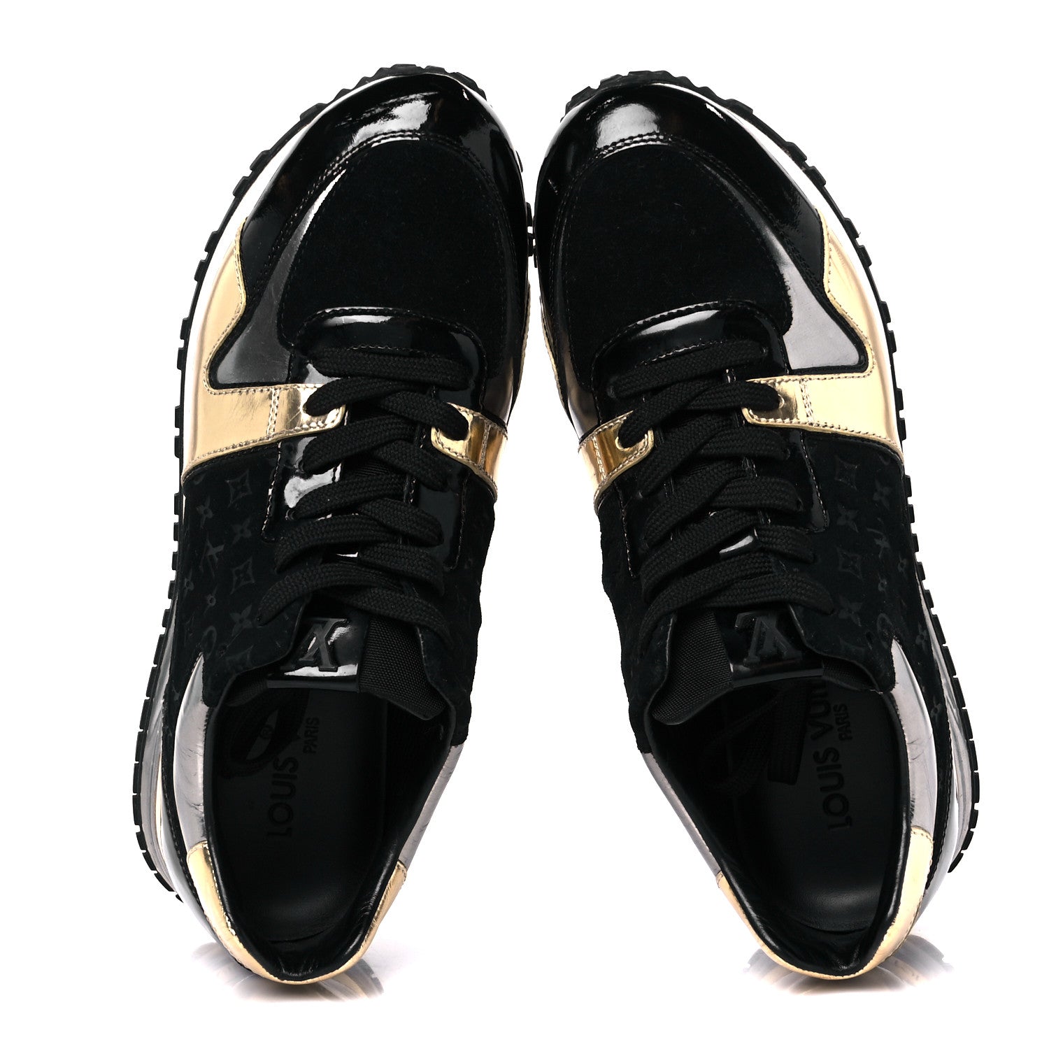 Louis Vuitton Suede Monogram Run Away Sneakers 36  Black Gold Silver 2 of 11