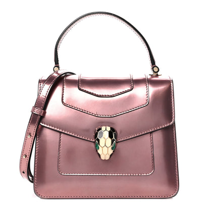 Bulgari Metallic Calfskin Serpenti Forever Top Handle Rose Quartz 1 of 12