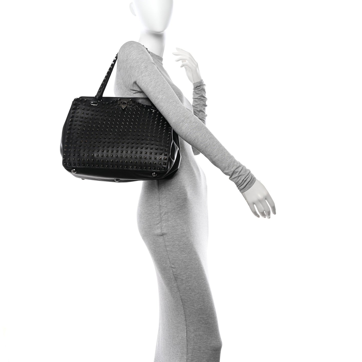 Vitello Medium Rockstud All Over Tote Black