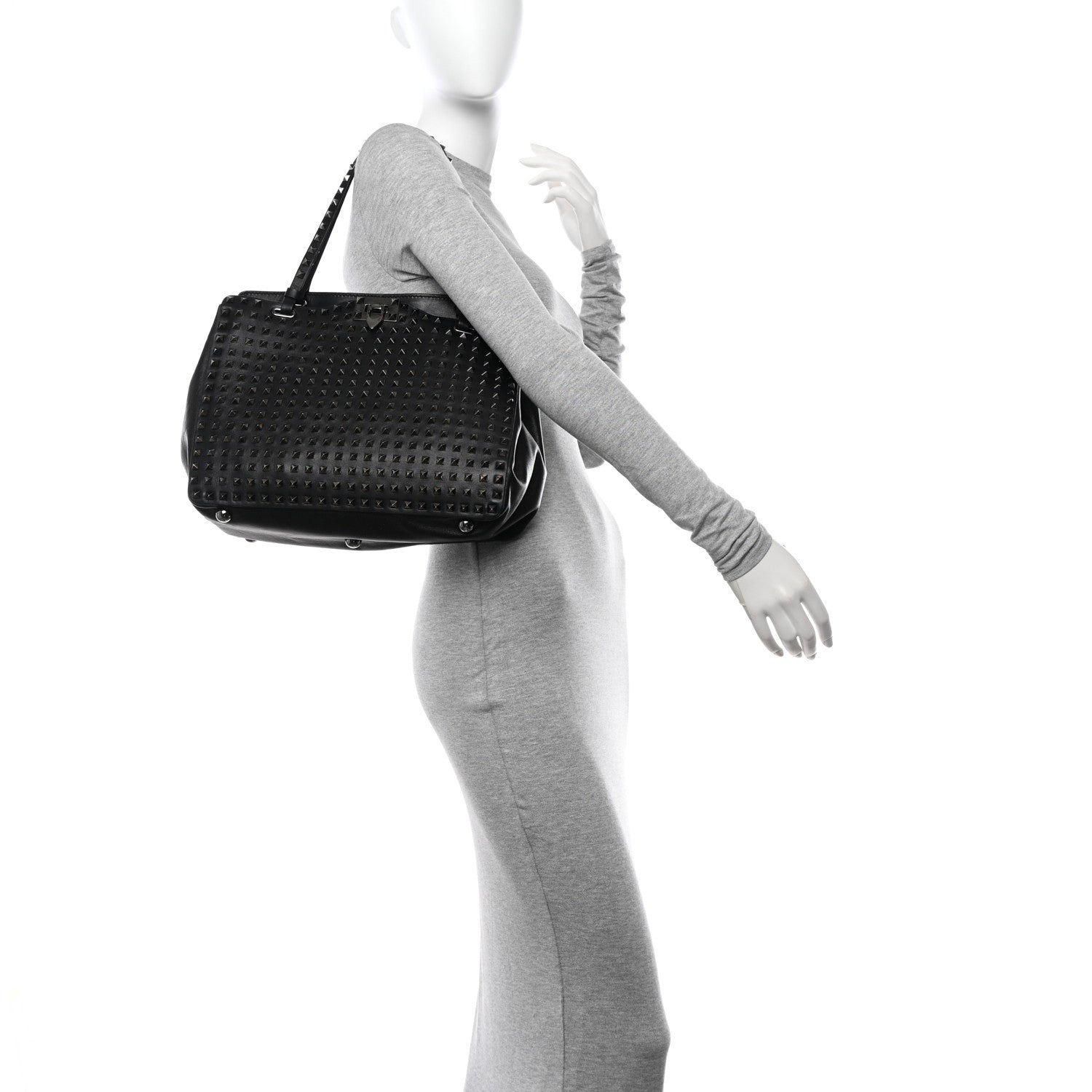 Valentino Garavani Vitello Medium Rockstud All Over Tote Black 2 of 11