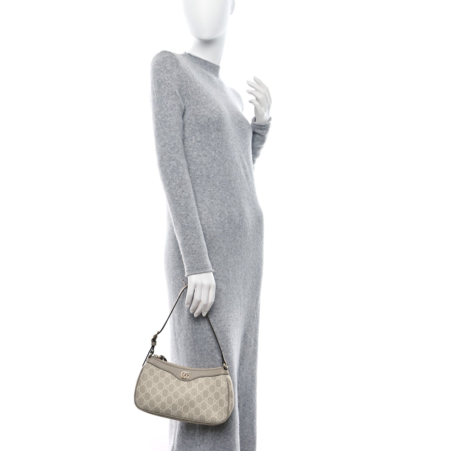 GG Supreme Monogram Textured Dollar Calfskin Small Ophidia Hobo Beige Mystic White Oatmeal