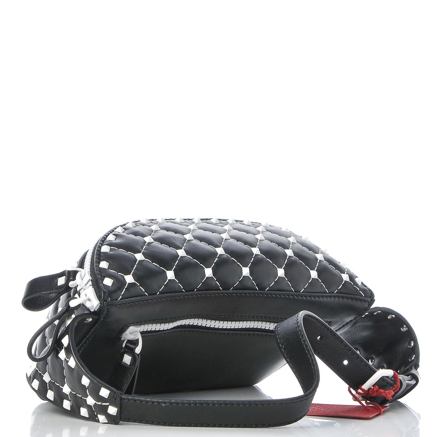 Lambskin Free Rockstud Spike Belt Bag Black