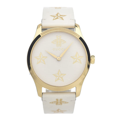 Gucci Stainless Steel Calfskin 38mm G-Timeless Bee Star Quartz Watch White 1 of 5