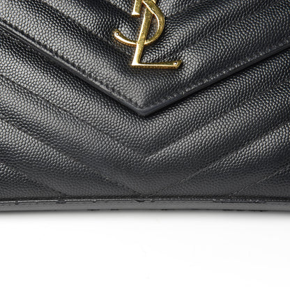 Saint Laurent Grain De Poudre Matelasse Chevron Monogram Chain Wallet Black 14 of 15