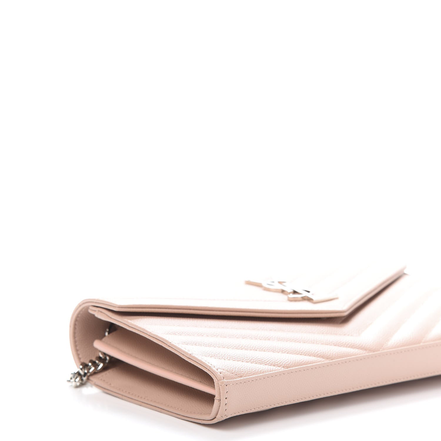 Saint Laurent Grain De Poudre Matelasse Chevron Monogram Chain Wallet Pale Pink 6 of 8