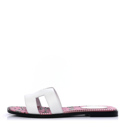 Hermes Box Calfskin Bois De Rose Oran Sandals 39.5 White 1 of 8