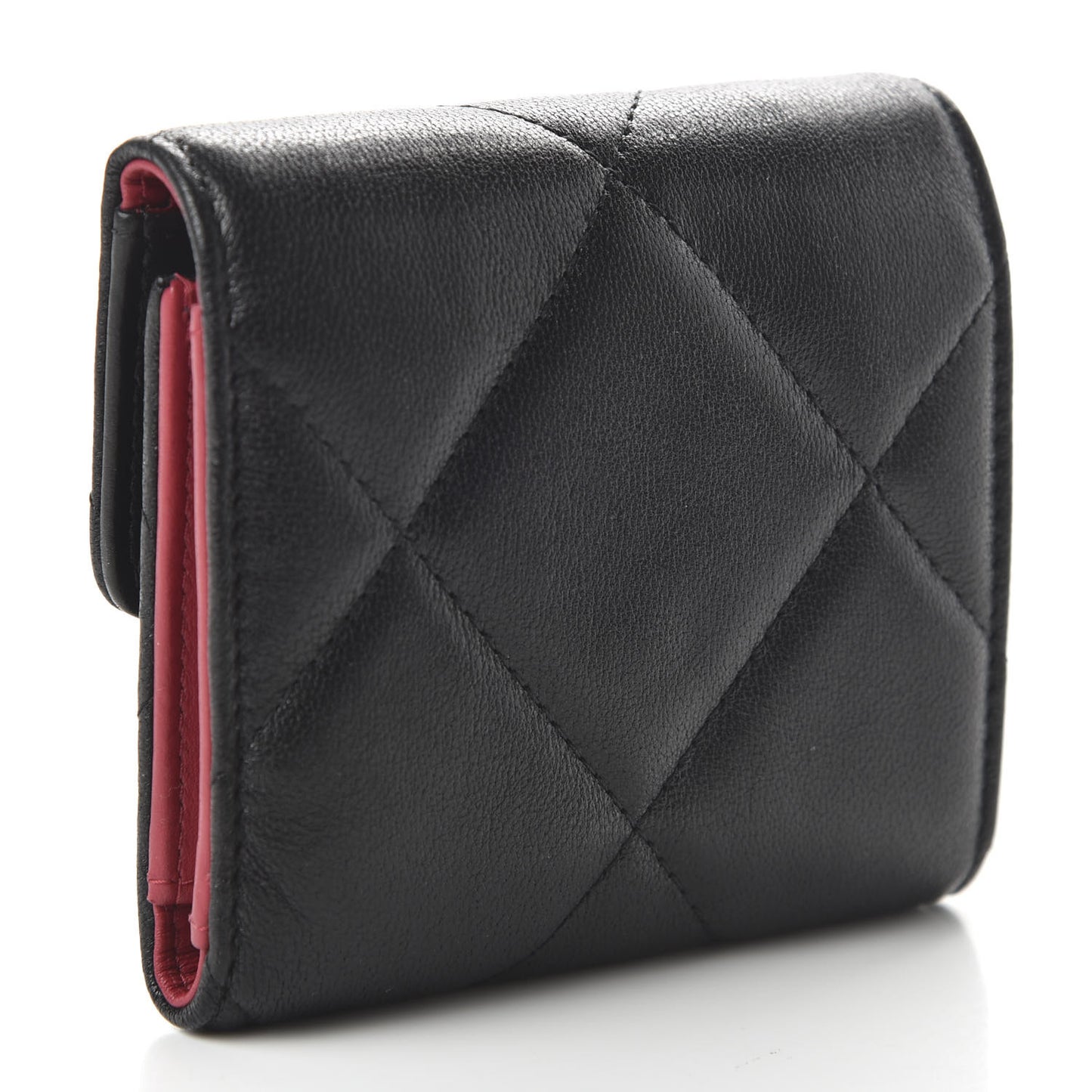 Lambskin Quilted 19 Small Flap Wallet Black