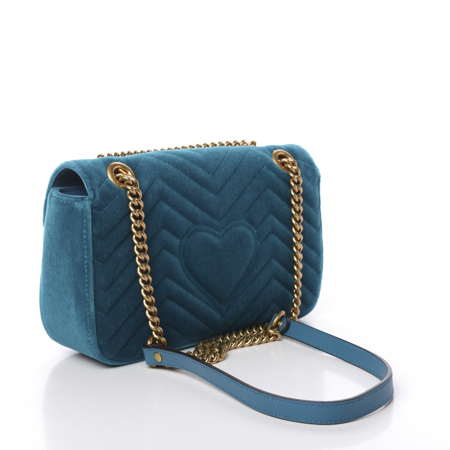 Velvet Matelasse Small GG Marmont Shoulder Bag Pavone Cyan