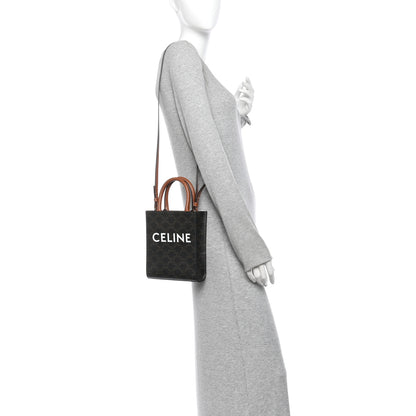 Celine Triomphe Canvas Calfskin Mini Vertical Cabas Tan 2 of 12