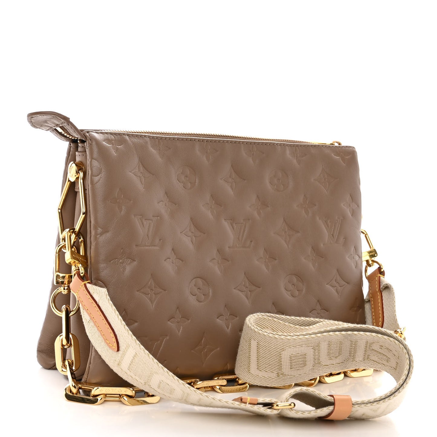 Lambskin Embossed Monogram Coussin PM Taupe