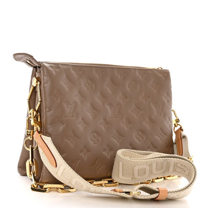 Louis Vuitton Lambskin Embossed Monogram Coussin PM Taupe 3 of 12