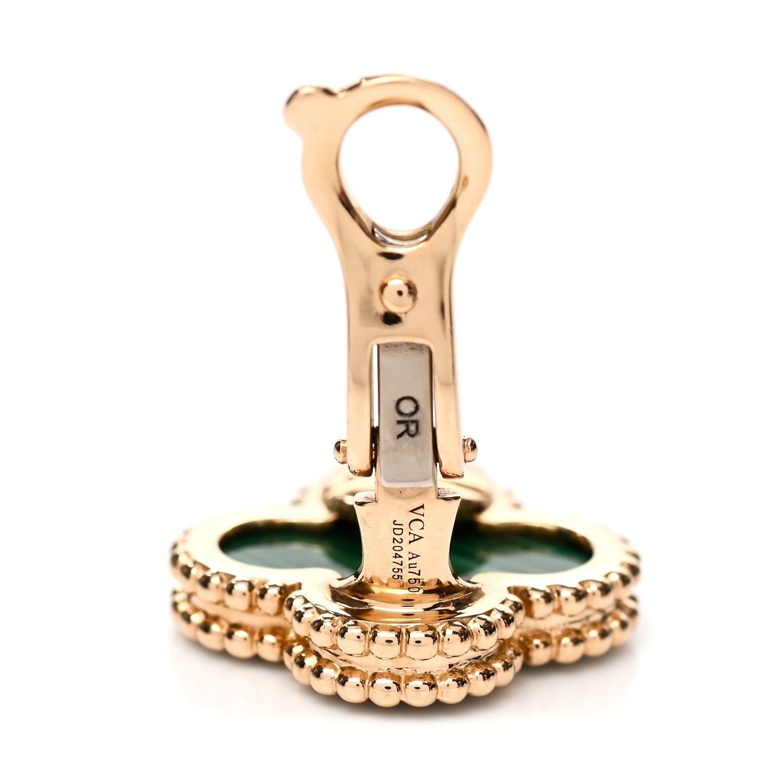 Van Cleef & Arpels 18K Yellow Gold Malachite Vintage Alhambra Earrings 4 of 5
