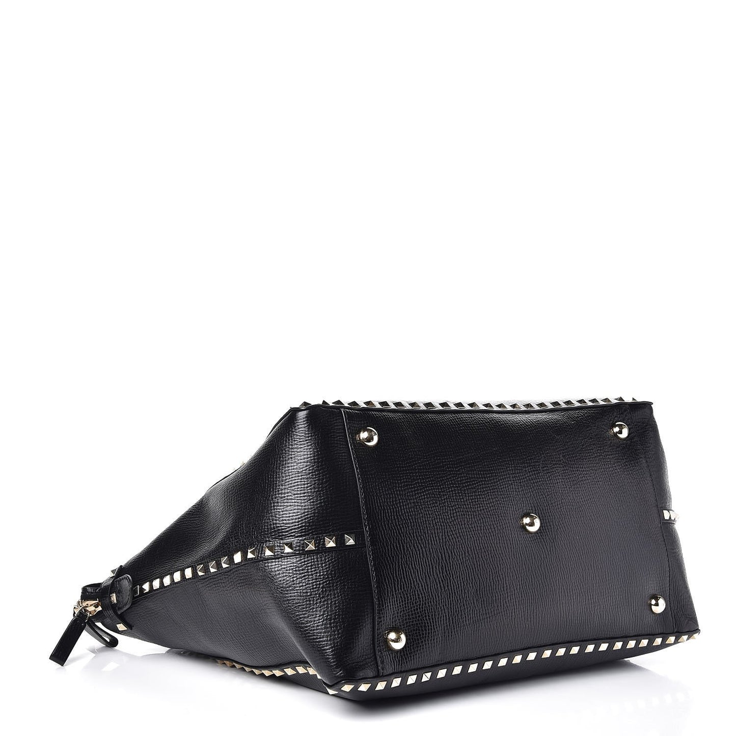 Textured Calfskin Rockstud Tote Black