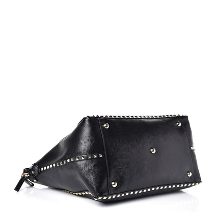 Valentino Garavani Textured Calfskin Rockstud Tote Black 5 of 10