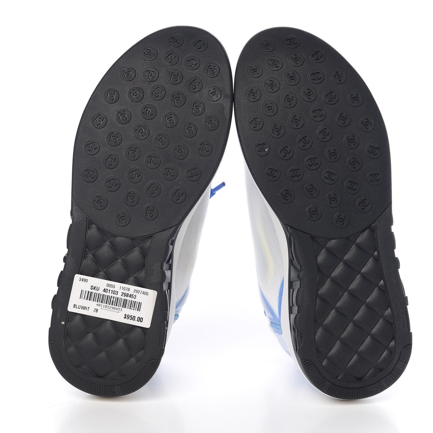 Calfskin Mesh Lycra Womens Logo Sneakers 37 White Blue