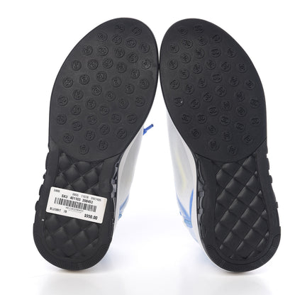 Chanel Calfskin Mesh Lycra Womens Logo Sneakers 37 White Blue 5 of 8