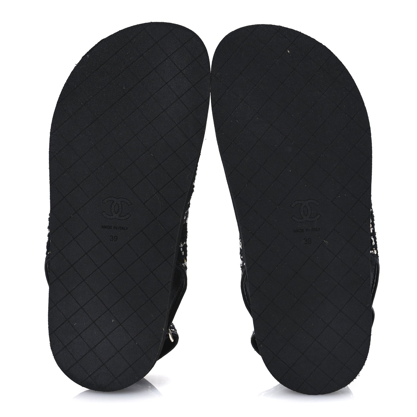 Tweed Lambskin Dad Sandals 39 Black Multicolor