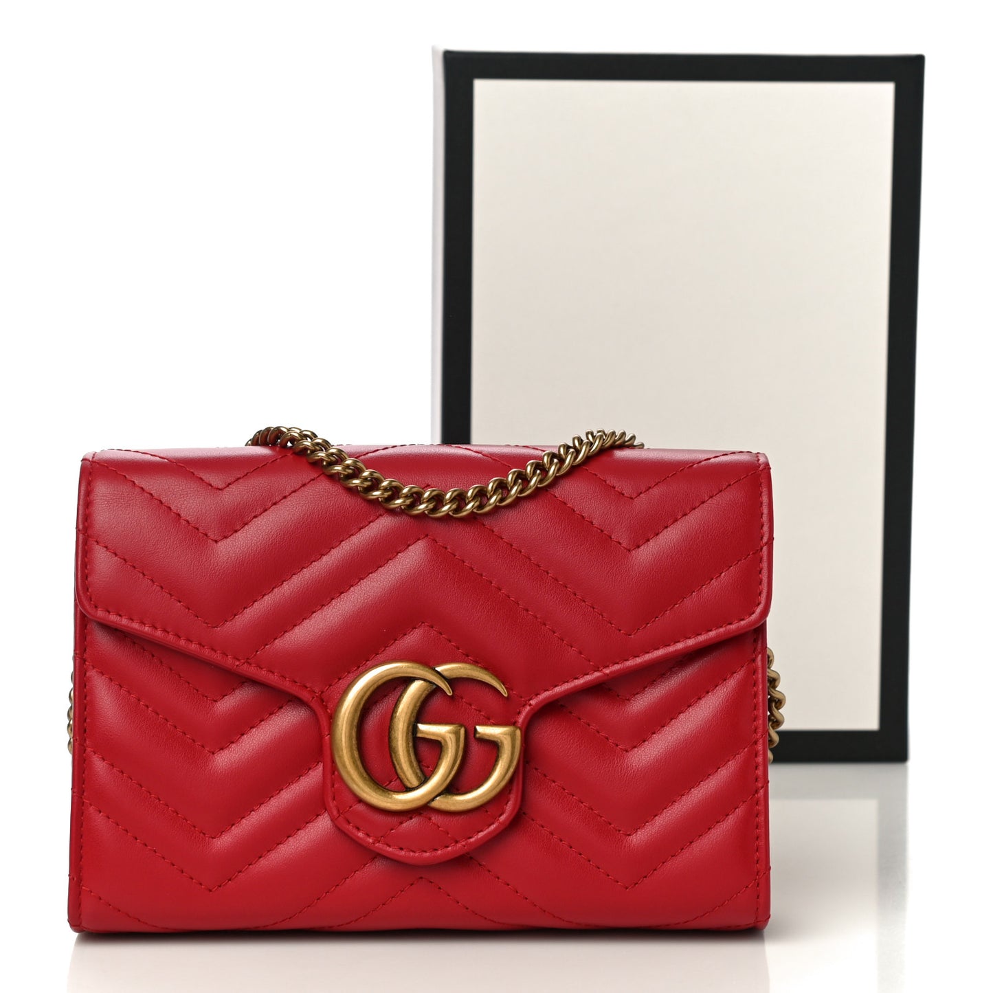 Calfskin Matelasse GG Marmont Chain Wallet Hibiscus Red