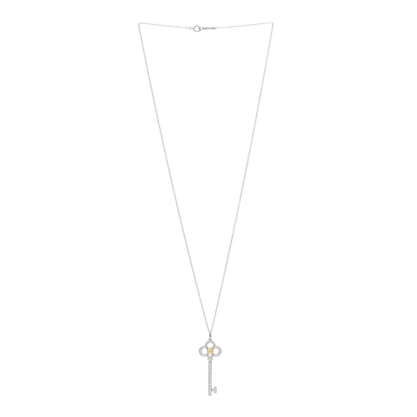 Platinum 18K Yellow White Gold Yellow Diamond Crown Key Pendant Necklace