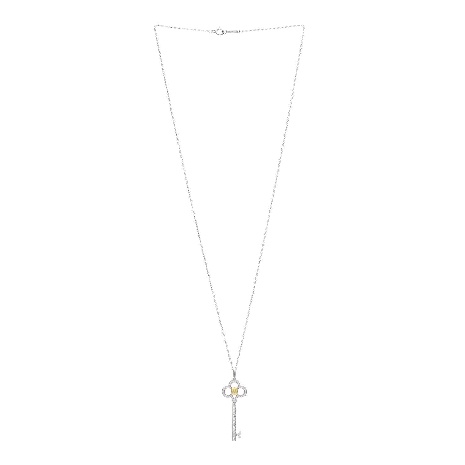 Tiffany Platinum 18K Yellow White Gold Yellow Diamond Crown Key Pendant Necklace 3 of 6