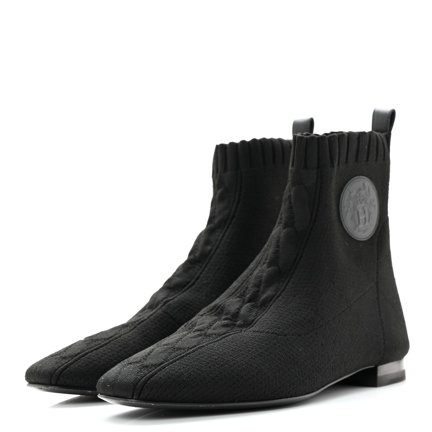 Hermes Knit Calfskin Duo Ankle Boots 36 Black 3 of 11