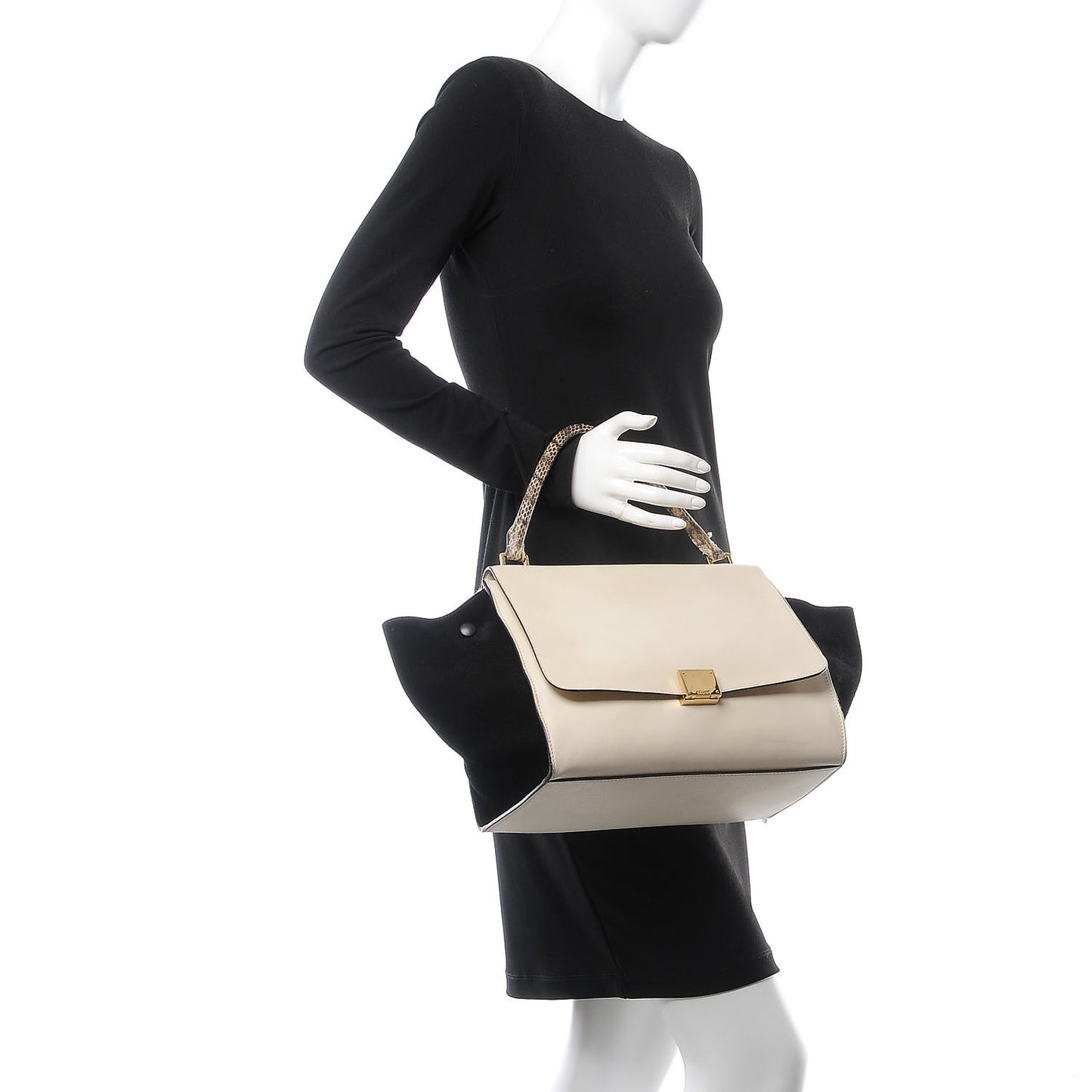 Calfskin Suede Whipsnake Medium Trapeze Black White