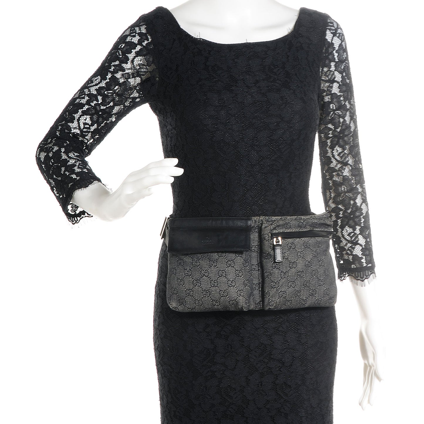 Denim Monogram Double Pocket Belt Bag Black