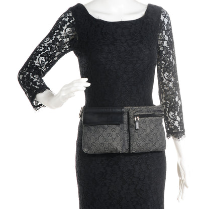 Gucci Denim Monogram Double Pocket Belt Bag Black 2 of 8