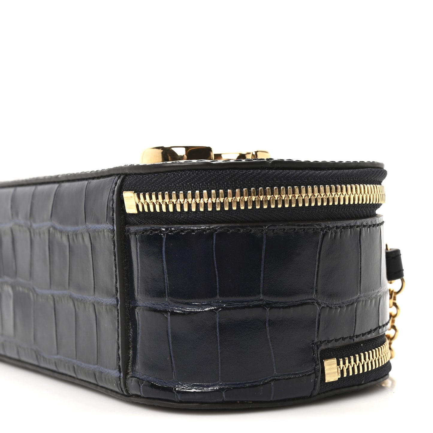 Calfskin Crocodile Embossed Mini C Vanity Bag Full Blue