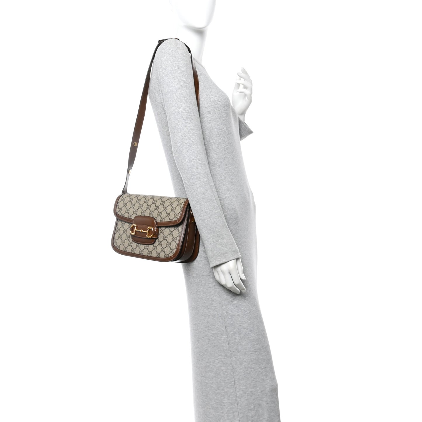 GG Supreme Monogram Horsebit 1955 Shoulder Bag Beige Brown Sugar