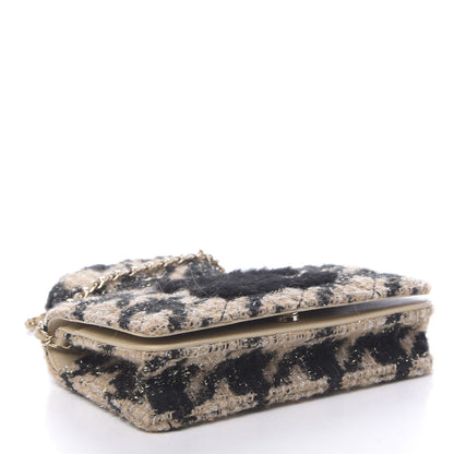 Chanel Tweed Shearling Quilted Wallet On Chain WOC and Coin Purse Beige Black 4 of 12