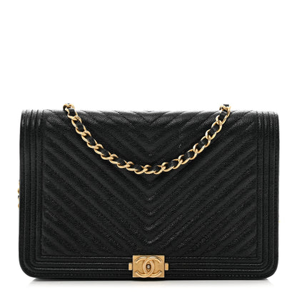 Chanel Caviar Chevron Quilted Boy Wallet On Chain WOC Black 1 of 11
