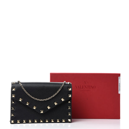 Valentino Garavani Pebbled Calfskin Rockstud Envelope Wallet on Chain Black 10 of 10