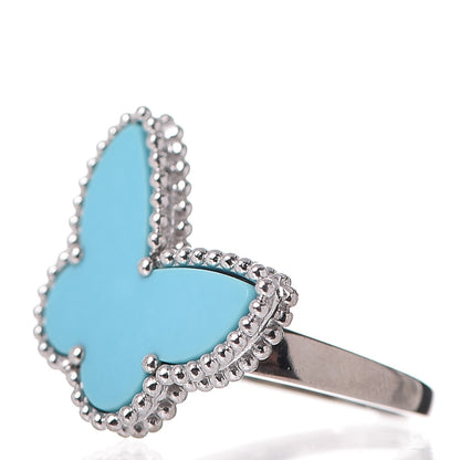 Van Cleef & Arpels 18K White Gold Turquoise Lucky Alhambra Butterfly Ring 54 7 3 of 6