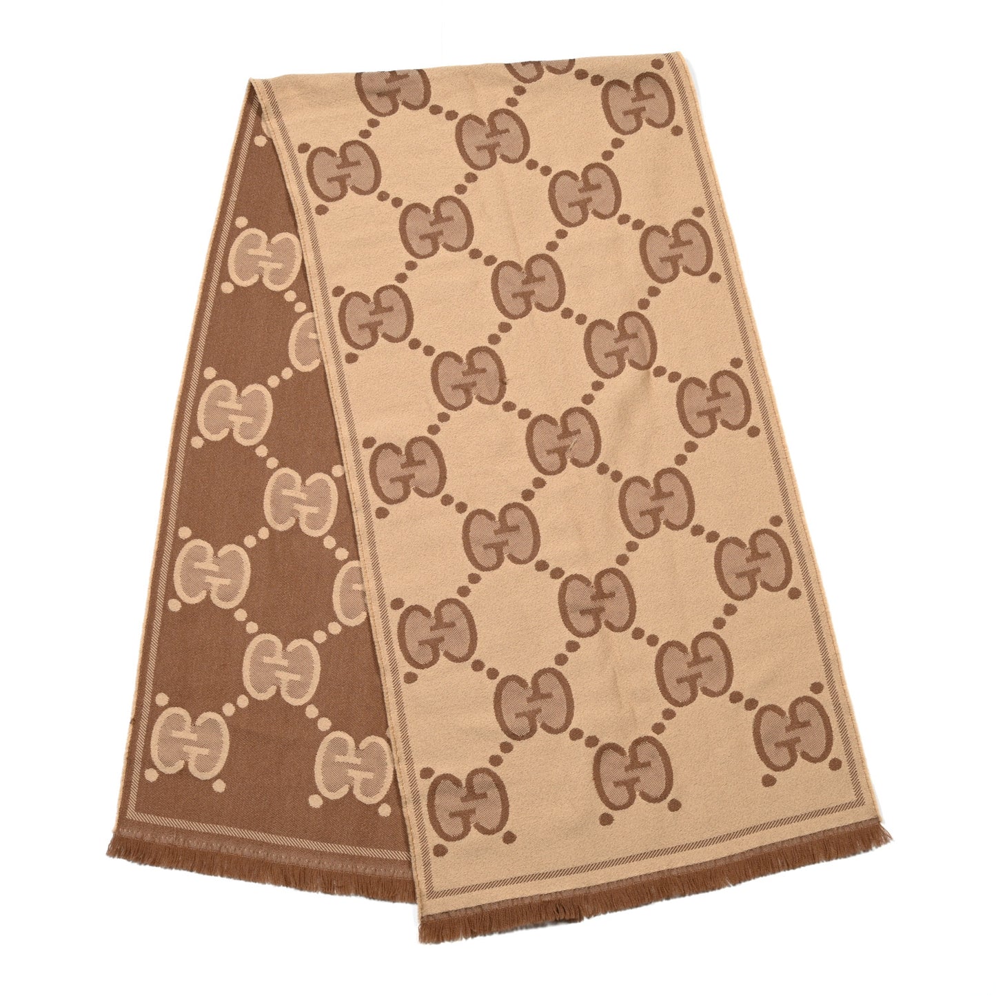 Wool Jacquard Monogram Jumbo GG Lady Nest Scarf Beige Dark Brown