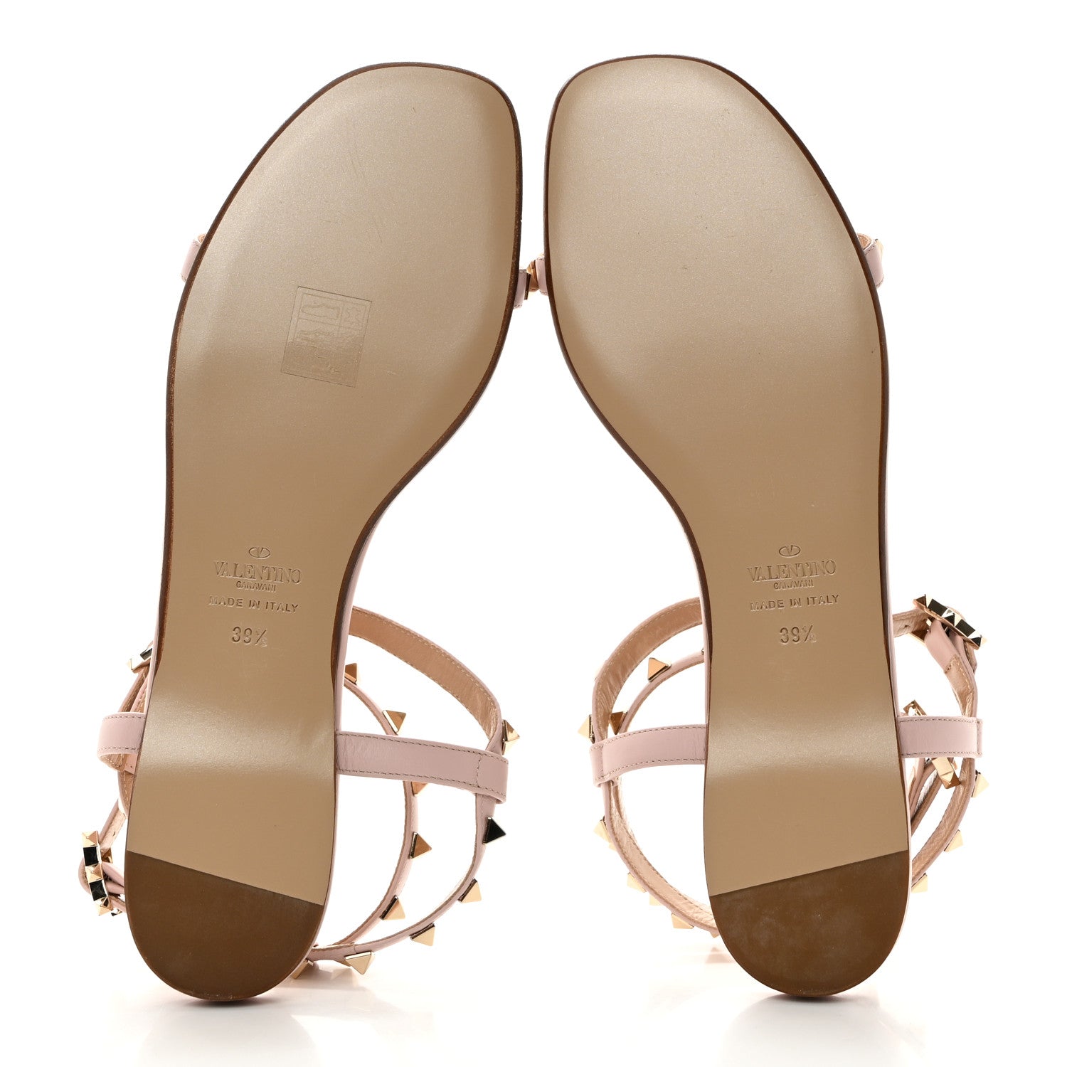 Valentino Garavani Calfskin Rockstud Ankle T-Strap Flat Sandals 39.5 Water Rose 5 of 9