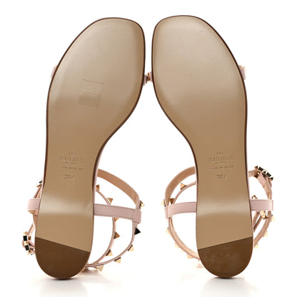 Valentino Garavani Calfskin Rockstud Ankle T-Strap Flat Sandals 39.5 Water Rose 5 of 9