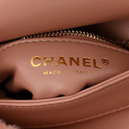 Chanel Shearling Lambskin Quilted Small Chain Top Handle Flap Pink 6 of 10