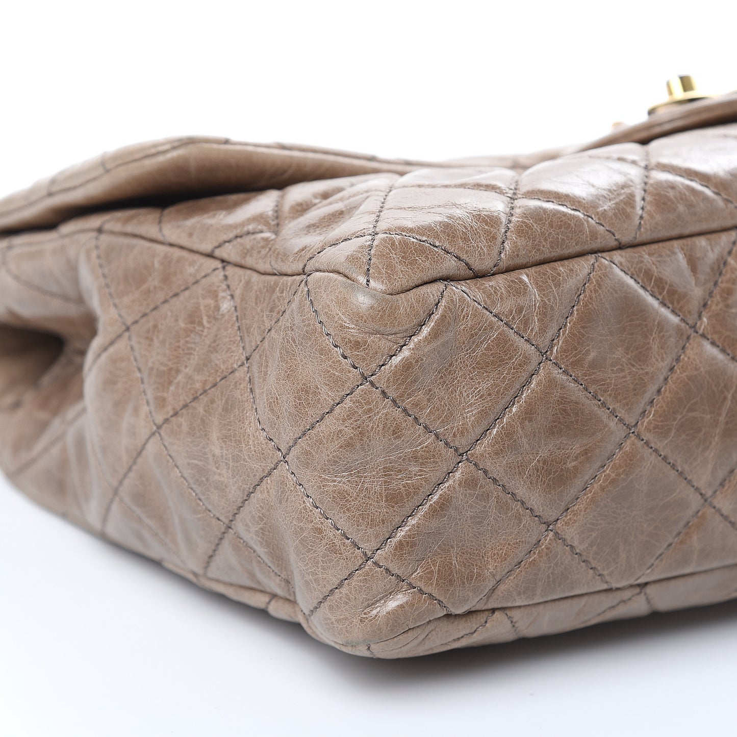 Glazed Calfskin Castle Rock Medium Flap Dark Beige